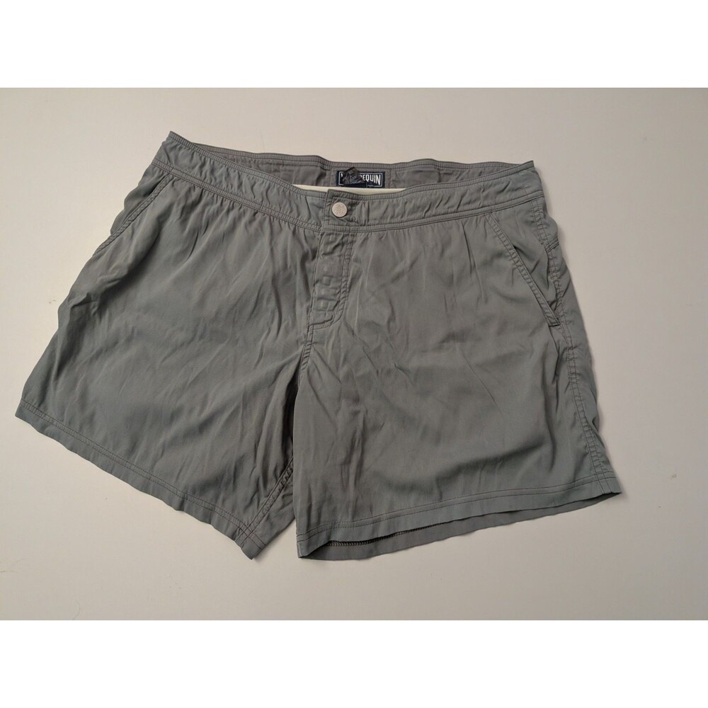 Vilebrequin Garrigue Mens Swim Shorts XL Gray Flat Front Belted Trunks 000006816